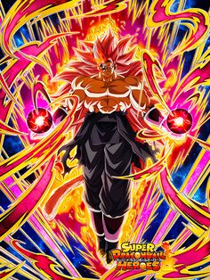 the dragon ball character is surrounded by bright colored swirls and lines, as well as his