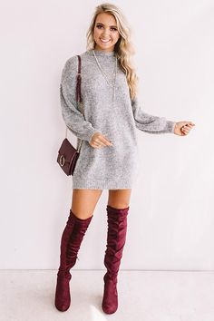 Gray Sweater Dress Outfit, Sweater Dress Outfits, Cozy Dress Outfit, Dark Grey Sweater, Cozy Sweater Dress, Sweater Dress Outfit, Grey Sweater Dress, Legging Outfits, Comfy Sweaters