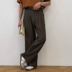 Front Pleat Wide Leg Trousers thestreetsofseoul-korean-street-style-minimal-kstyle-streetwear-mens-fashion-clothing Manly Fashion, Outfit Cowok, Official Dress, Space Artwork, Korean Streetwear, Casual Wide Leg Pants, Clothing Mockup, Mens Pants Fashion, Straight Trousers