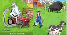 a cartoon depicting a farmer and his cows