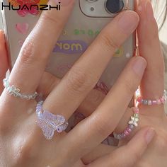 Cheap Rings, Buy Quality Jewelry & Accessories Directly from China Suppliers:HUANZHI 2020 New Lovely Summer Korean Colorful Transparent Beads Butterfly Flowers Rings for Women Party Vacation Jewelry Gifts Enjoy ✓Free Shipping Worldwide! ✓Limited Time Sale ✓Easy Return. Beads Butterfly, Womens Jewelry Trends, Vacation Jewelry, Tanah Liat, Diamond Jewelry Necklace, Gold Jewelry Necklace