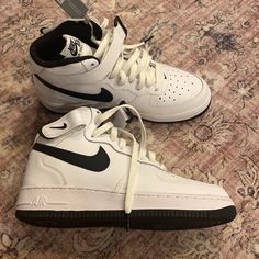 White And Black Air Force 1s Authenticated Forgot To Return To Stadium Goods Priced To Sell Casual High-top Basketball Shoes For School, Nike Air Force 1 High-top For Sports, Nike Air Force 1 Lace-up For Streetwear, White High-top Sneakers For School, Af1 Mid, Pretty Sneakers, Air Force 1s, Stadium Goods, Dream Shoes