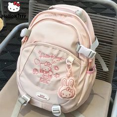 Sanrio Hello Kitty Embroidery Pattern Backpacks, Schoolbags with High Aesthetic, Y2k Cute Cartoon Hello Kitty Embroidery, Nature Creatures, Kotak Bento, Kitty Embroidery, Cute School Bags, Hello Kitty Keychain, School Bag Essentials, Aesthetic Backpack, Kawaii Bags