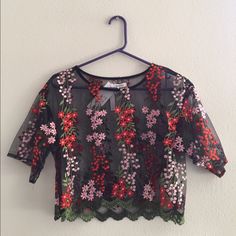 Super Cute Floral Top! Great With Bralettes And Tank Tops Underneath! Spring Festival Crop Top With Short Sleeves, Spring Multicolor Crop Top For Night Out, Multicolor Crop Top For Spring Night Out, Festive Spring Embroidered Floral Top, Floral Embroidery Cropped Party Top, Spring Multicolor Floral Embroidered Top, Multicolor Sleeveless Embroidered Floral Top, Spring Floral Embroidered Camisole Tank Top, Multicolor Embroidered Floral Print V-neck Top