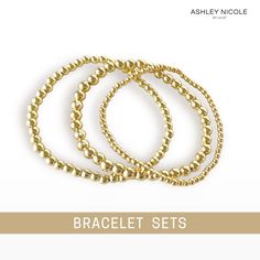 "Classic Timeless Stack of Bracelets - Stretch Gold Bracelet Set comes with 3 Bracelets - Select from 3mm, 4mm, 5mm or 6mm beads and  5.75\", 6\", 7\", 7.5\", 8\"  or 8.5\" Bracelets Size - See details for help with bracelet sizing.  Bracelet Stack For Women & Men - These make great gifts, holiday, birthday, friendship, or just because!  Item Details - 14K Gold Plated Beads - High Quality Polished 14K Yellow Gold  - Stretch Fit Bracelets - Ships in 1 to 3 business days - Made in Orange County, C Cheap Gold Braided Beaded Bracelet, Cheap Adjustable Gold Beaded Bracelets, Cheap Gold Stretch Bracelet For Festivals, Luxury Yellow Gold Beaded Bracelets With Gold Beads, Cheap Gold Hypoallergenic Stretch Bracelet, Luxury Yellow Gold Minimalist Beaded Bracelets, Cheap Yellow Bracelets With Gold Beads, Cheap Gold Stretch Bracelet For Birthday, Luxury Gold-plated Gold Beaded Bracelets