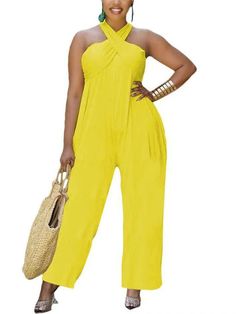 One Piece Halter Soild Color Jumpsuits Newgew Nude Ankle Boots, Halter Dresses, Bodycon Tops, Colorful Jumpsuit, Pants Loose, Plus Size Jumpsuit, Blush Color, Long Sleeve Bodycon, Tops For Leggings