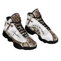 Walk By Faith Boho Design Flower Style Basketball Shoes, Christian Basketball Shoes, Basketball Shoes 2024 – Excoolent The JD13 Shoes are the epitome of modern footwear innovation. Crafted with precision and style, they offer a perfect blend of comfort and aesthetics. The sleek design is complemented by advanced cushioning technology, providing unparalleled support for your... Christian Basketball, Jesus Shoes, Christian Shoes, Sport Shoes Design, Shoes For Man, Basketball Shoes For Men, Jordan 13 Shoes, Comfortable Footwear, Christian Fashion