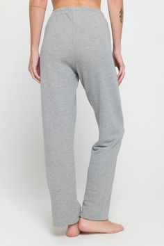 Shoot it straight. A relaxed fit, full-length straight-leg pant. Designed with an encased elastic waistband. Made in our Plush French Terry fabrication, it's the perfect blend of 75% cotton and 25% modal, creating an extra (extra) soft feel. | Joy Straight Leg Pant in Heather Ash Comfortable Straight Sweatpants With Pull-on Style, Cotton Straight Leg Loungewear Bottoms, Elevated Casual Full-length Sweatpants With Elastic Waistband, Full Length Sweatpants For Elevated Casual Look, Cotton Sweatpants With Straight Hem, Straight Leg Relaxed Fit Sweatpants For Elevated Casual, Comfortable Pants With Straight Hem In Solid Color, Comfortable Solid Pants With Straight Hem, Comfortable Pants With Straight Hem