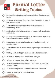 a formal letter writing topic is shown in this graphic above it's description page