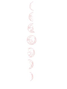 the phases of the moon in pink ink on white paper, with one line drawn across it