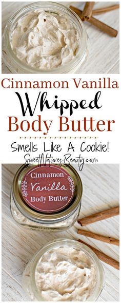 This Cinnamon Vanilla Whipped Body Butter is great for natural beauty and natural skincareMake this homemade whipped body butter to make yourself smell like a cinnamon cookieMakes perfect DIY Christmas gifts. Cinnamon Crafts, Vanilla Body Butter, Coffee Facial, Cinnamon Cookies