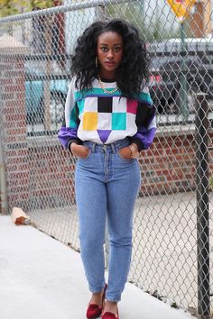 Black Girls R Nerdy — blipsters-unite: loveblackfashion: Simple yet... 80s Clothes, 80s Outfits, 80s Jeans, 90s Fashion Outfits Hip Hop, American Dress, 80's Fashion