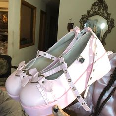 Cute Pink Platform Shoes, Size 11! Perfect Shoe To Wear With Your Pink Outfits And Walking Coats! Leather Party Heels, Low-top Leather Heels For Parties, Leather Low-top Heels For Parties, Pink Platform Shoes, Pink Platforms, Pink Outfits, Perfect Shoes, Platform Shoes, Cute Pink