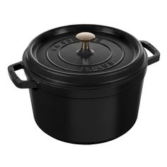 a black pot with a handle on it