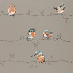 three birds sitting on top of a tree branch