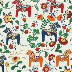 an image of a pattern with horses and flowers on white background, suitable for wallpaper or fabric