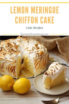 lemon meringue chiffon cake on a white plate