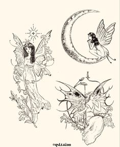 two fairy images with the moon and flowers