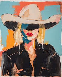 a painting of a woman wearing a cowboy hat