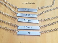 BTS Necklace, choose your bias name, group name or fandom name for your pendant. A must have for ARMY'S All items are handmade and nickel free Kpop Style Personalized Multicolor Jewelry, Personalized Adjustable Kpop Style Jewelry, Personalized Kpop Style Jewelry For Gifts, Suga Necklace, Bts Necklace, Army Necklace, Jimin Army Necklace, Group Name, Kpop Bts