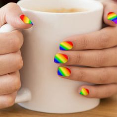 Gay Pride LGBT Rainbow Flag Ombre Colors Stripes Minx Nail Art | Zazzle Rainbow Pedicure, Pikachu Nails, Anchor Nails, Rainbow Nail, Luminous Nails, Colorful Nail, Minx Nails, Summer Acrylic Nails, Rainbow Nails