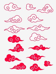 red clouds with swirls on white background