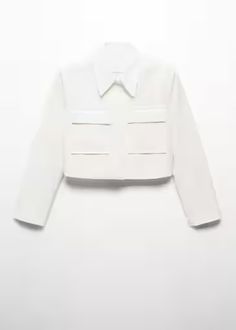 带口袋短款夹克- 女装| 夹克美国芒果 White Long Sleeve Blazer With Buttoned Pockets, White Office Blazer With Pockets, White Blazer With Pockets For Office, Elegant Collared Outerwear With Patch Pockets, Elegant Cropped Jacket With Pockets And Long Sleeves, Office Cropped Jacket With Pockets And Long Sleeves, Elegant Long Sleeve Cropped Jacket With Pockets, Office Outerwear With Pockets, Chic Spring Blazer With Flap Pockets