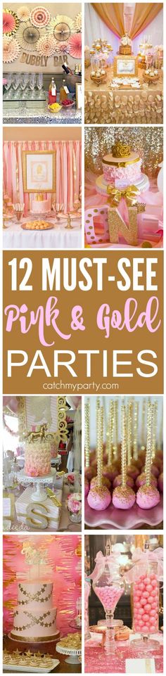 pink and gold party with lots of desserts