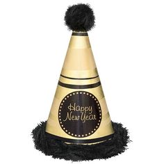 a black and gold new year's party hat