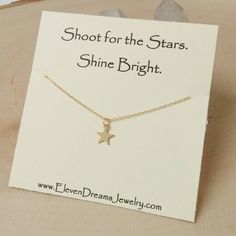 Wear jewelry with a personal meaning .. Or gift something special to someone.  This dainty gold star Charm Necklace reminds the wearer to "Shoot for the Stars" And "Shine Bright".  Reminders we all can use sometimes :) 14k gold filled chain Spring clasp closure 14k goldfill star Charm Adjustable length at 16" and 18" **Arrives carded and sealed in a clear plastic poly bag ready for gift giving. It is then wrapped in tissue paper and tied with yarn. Not in a box, to be environmentally friendly, u Gold Star-shaped Jewelry For Mother's Day, Gold Star Jewelry For Mother's Day, Minimalist Star Charm Necklace For Gift, Minimalist Star Charm Necklace As Gift, Star-shaped Jewelry With Star Charm For Gift, Star Shaped Jewelry With Star Charm For Gift, Star Charm Jewelry As Gift, Tiny Star-shaped Jewelry Gift, Tiny Star Shaped Jewelry Gift