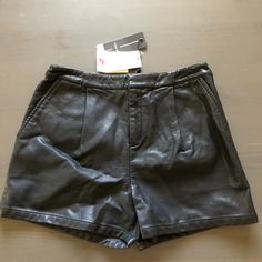 Nwt Black Pleated Faux Leather Shorts. 14” Waist When Flat, 11” Rise, No Stretch. Size Small Casual Leather Bottoms For Party, High Waist Black Faux Leather Shorts, Black High Waist Faux Leather Shorts, Fitted High-waisted Leather Shorts, Fitted Leather High-waisted Shorts, Casual Faux Leather Shorts For Night Out, Spring Leather Bottoms For Date Night, Black Leather High-waisted Shorts, Leather Bottoms For Date Night In Spring