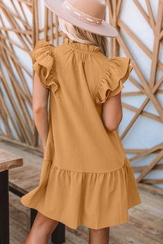 Khaki Tiered Ruffled Sleeves Mini Dress with Pockets Leopard Satin Dress, Spaghetti Strap Maxi Dress, Bodycon Floral Dress, Chambray Dress, Flattering Dresses, Maxi Dress Evening, Feminine Dress, Long Crop Top, Denim Coat Jacket