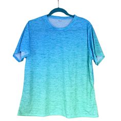 This Shirt From Temu Is Size Xl And Is New Without Tags, Never Worn. Blue Green Space Dyed. Poly. Bust, 22; Length, 26''. Casual Hand Dyed Blue Top, Casual Ombre Tops For Summer, Casual Gradient Relaxed Fit Top, Blue Relaxed Fit Bleached T-shirt, Relaxed Fit Blue Bleached T-shirt, Blue Hand Dyed Crew Neck Top, Blue Hand Dyed Short Sleeve T-shirt, Hand Dyed Blue Short Sleeve T-shirt, Casual Blue Bleached Top