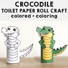 crocodile toilet paper roll craft for kids to color and cut out with crayons