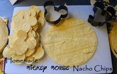 homemade mickey mouse nacho chips are ready to be cut and put in the oven