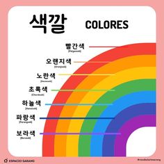 a rainbow with the words colors written in english and korean characters on top of it