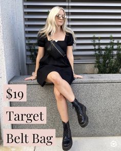 Black Dress And Black Boots, Dress And Black Boots, Black Dress And Boots, Dress With Combat Boots, Popular Fall Outfits, Black Belt Bag, Black Boots Outfit