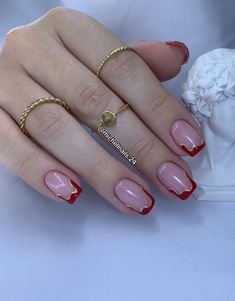 Short Red French Tip, Uñas Delicadas Y Sencillas, Army Nails, Sheer Nails, Wine Nails, New Nail Art Design, Nails Now, Nail Art Ombre, Nails Desing