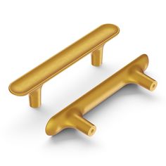 two golden handles on white background with clipping for text or image, 3d rendering