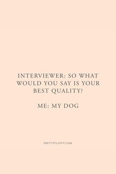 a quote that says, interviewer so what would you say is your best quality? me my dog