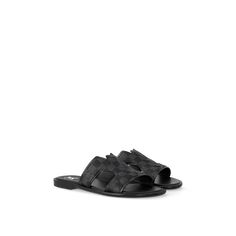 LOUIS VUITTON® - Lv Oasis Mule - Graphite Louis Vuitton Mules, Shoes Louis Vuitton, Louis Vuitton Official, Louis Vuitton Men, Mens Sandals, Printed Leather, Calf Leather, Oasis, Slides