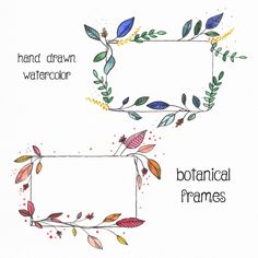 two watercolor frames with leaves and branches