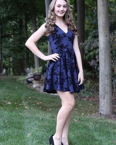 v-neck print homecoming dress, navy blue short formal dress Blue Floral Homecoming Dresses, Two Piece Hoco Dress, Feminine Blue V-neck Mini Dress, Blue Feminine V-neck Mini Dress, Dress Wishlist, Navy Homecoming Dress, Navy Blue Short Dress, Blue V-neck Mini Dress With Vibrant Print, Short Formal Dress