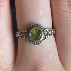 Nwt Handmade Silver Peridot Ring Size 6 Never Worn Purchased In Hawaii Maui From Local Artist Handmade Green May Birthstone Ring, Handmade Green Birthstone Ring For Anniversary, Handmade Green Birthstone Promise Ring, Green Sterling Silver Stackable Rings For May Birthstone, Handmade Peridot Ring For May Birthstone, Green Sterling Silver Stackable Jewelry, Adjustable Round Peridot Ring, Adjustable Peridot Ring, Adjustable Silver Ring For May Birthstone