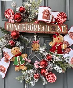 a wreath with gingerbreads and christmas decorations on it