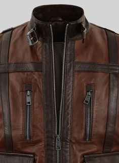 Prepare to crank up your style game and inject some serious flair into your wardrobe with our showstopper: the Elite Spanish Brown Moto Leather Vest! Crafted from the finest leather, it features a stunning spanish brown hue complemented by a unique pocket design and intricate buckle detailing, adding a touch of edgy elegance that is simply irresistible. Whether you're cruising on your bike or strolling through bustling city streets, this vest elevates your fashion game to unmatched heights.    Made Using Pure Napa Sheep Skin Soft Leather     Look Includes     Spanish Brown  Leather   Dark Brown Stripe Color   Antique Brass Zipper    Click 'Customize Now' to modify the look if needed. Classic Luxury Distressed Brown Leather Jacket, Luxury Classic Distressed Brown Biker Jacket, Luxury Distressed Brown Leather Jacket With Pockets, Red Corduroy Jacket, Luxury Distressed Brown Leather Jacket, Brown Tweed Suit, Brown Leather Single-breasted Outerwear, Orange Suit, Herringbone Jacket