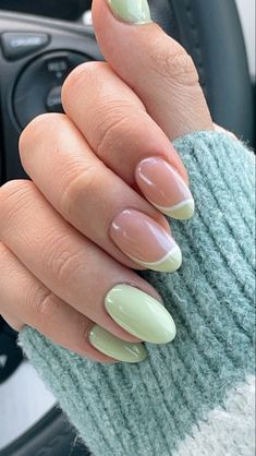 Pastel Green Nails Aesthetic, Simple Nail Designs Green, Green Themed Nails, Nails To Match Green Dress, Nails Natural Acrylic, Acrylic Nails Natural, Trendy Summer Nails, Summer Nails 2024, Natural Acrylic