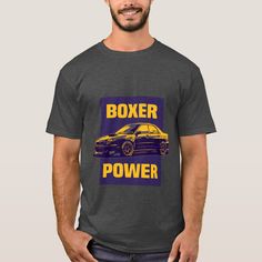 a man standing in front of a t - shirt with the words boxer power on it