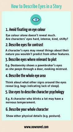 a poster with the words how to describe eyes in a story