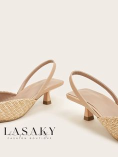 Lasaky - Refined Slingback Sandals with Pyramid Heels and Imitation Pearl Buckle Detailing Pyramid Heels, Season Activity, Heel Mules, Slingback Sandals, Elegant Shoes, Espadrille Sandals, Slingback Sandal, Style Elegant, Metal Chain